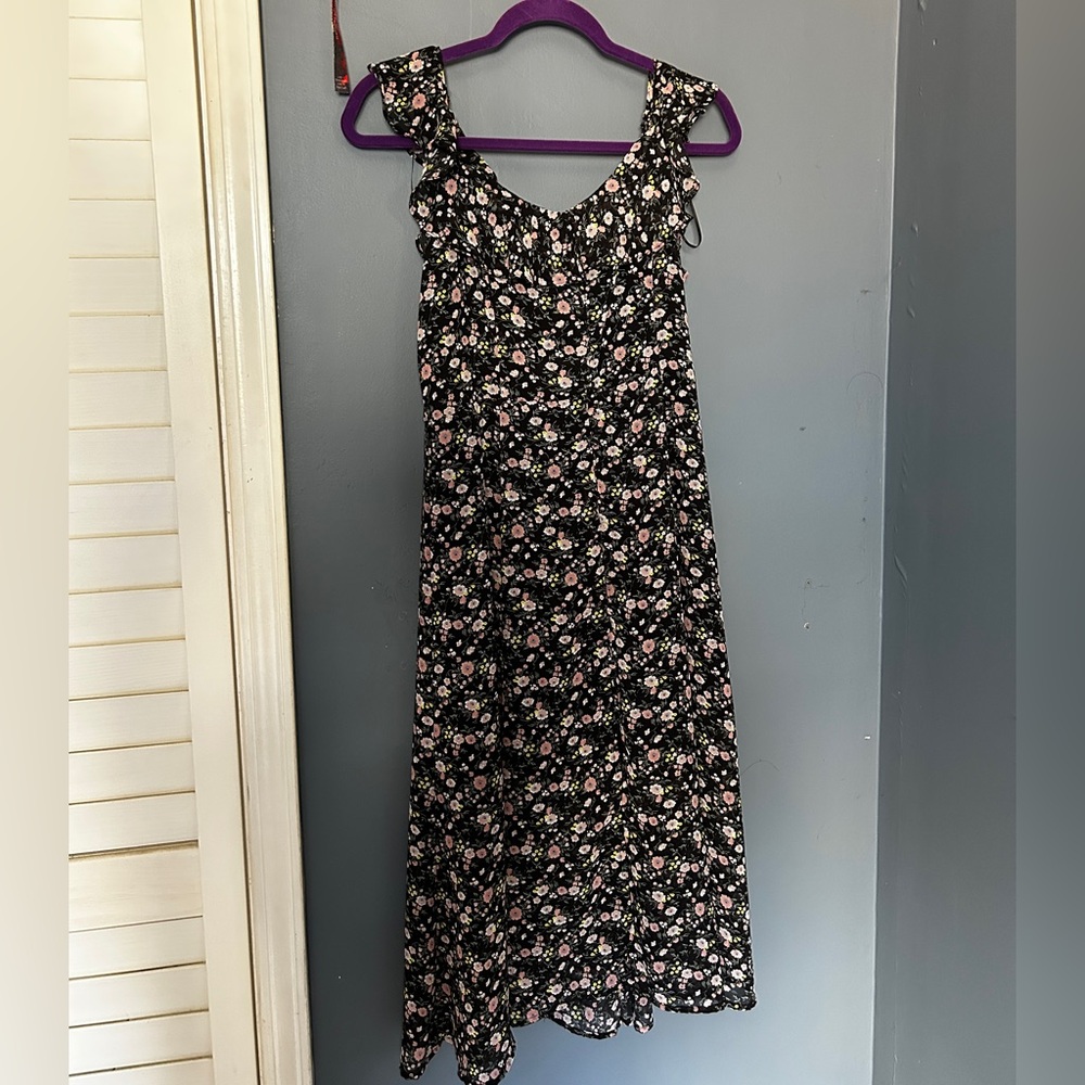 re:named Black and White Spaghetti Strap Floral Maxi Sundress